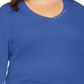 Karen Scott Women's Cotton Button Trim 3/4 Sleeve Top Blue Size 0X
