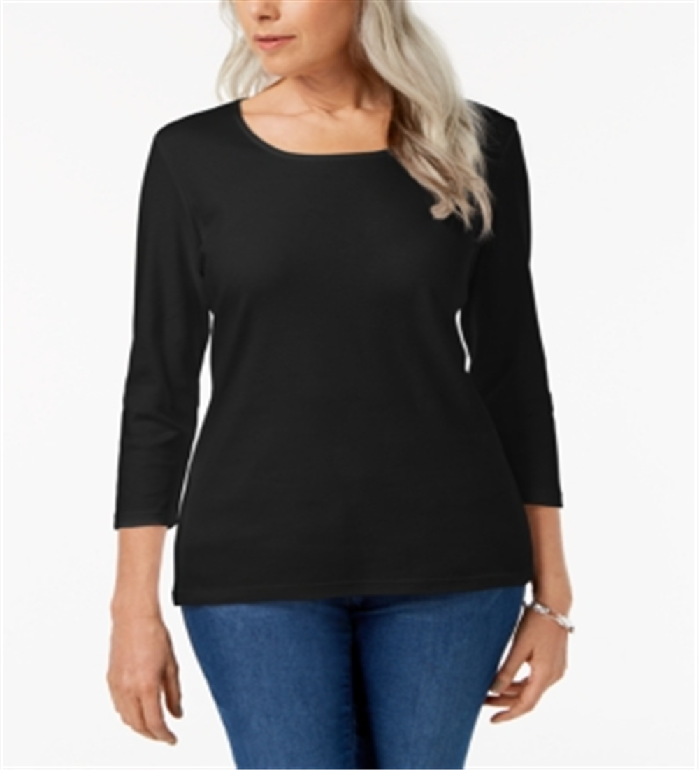 Karen Scott Women's Scoop Neck Top  Black Size S