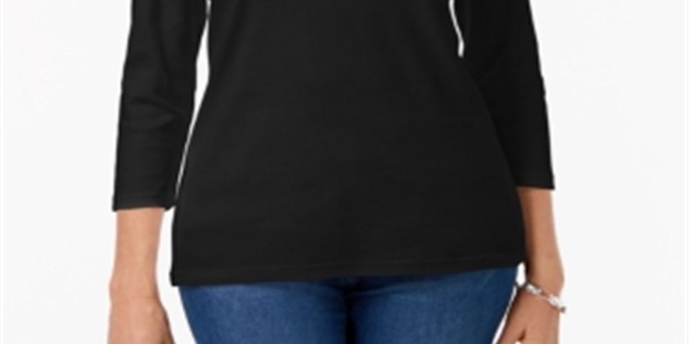 Karen Scott Women's Scoop Neck Top  Black Size S