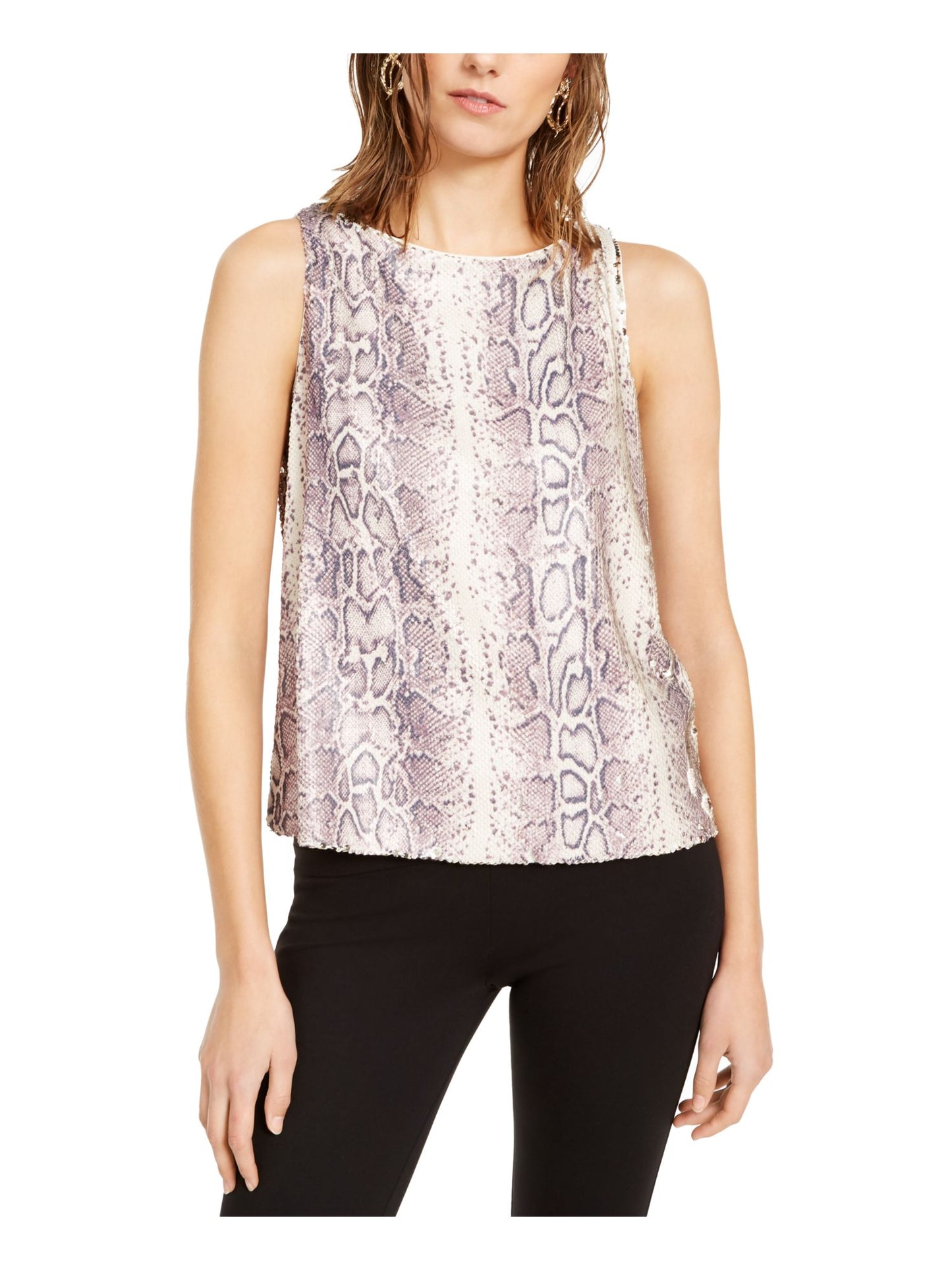 INC International Concepts Women's Snake Print Sequined Top Pink Size Petite X-Small
