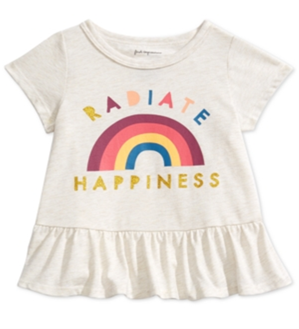 First Impressions Baby Girl's Happiness Print Peplum T-Shirt Gray Size 6-9 M