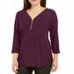 JM Collection Women's Zipper Trim Top Purple Size Petite S