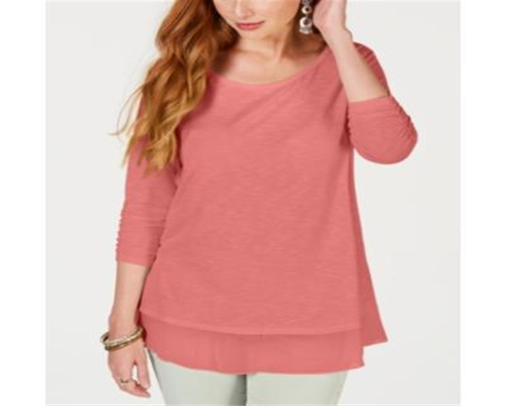 Style & Co Women's Chiffon Hem Top  Pink Size -Petite L