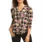 Charter Club Women's Mixed Print V Neck Top Black Size PP