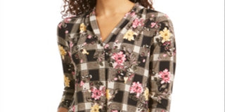 Charter Club Women's Mixed Print V Neck Top Black Size PP