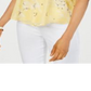 Charter Club Women's Floral Print Pintucked Top Yellow Size PP