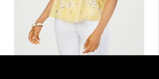 Charter Club Women's Floral Print Pintucked Top Yellow Size PP