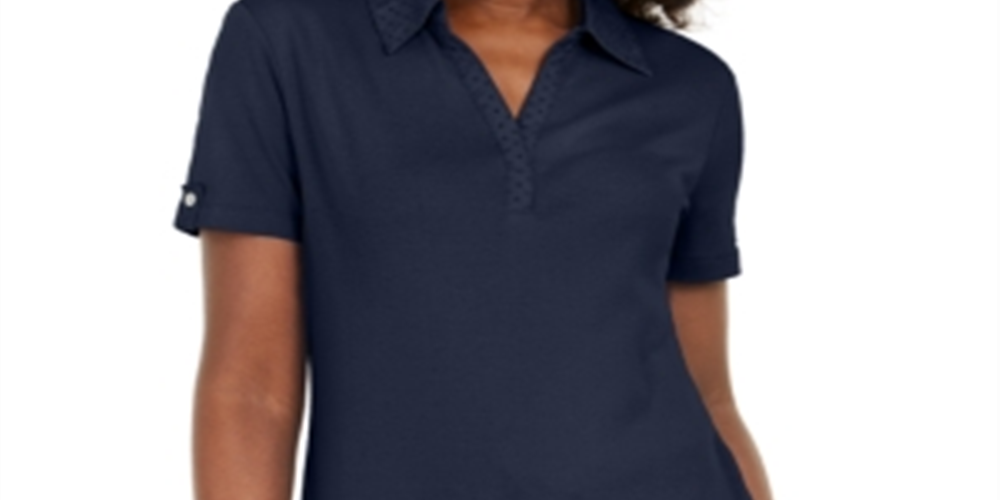 Karen Scott Women's Cotton Eyelet Collar Top Blue Size XL