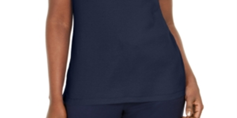 Karen Scott Women's Cotton Eyelet Collar Top Blue Size XL