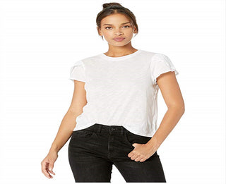 Free People Women's Short Sleeve Jewel Neck T-Shirt White Size Small