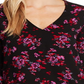 CeCe Women's V Neck Floral Print Rich Blouse Black Size M