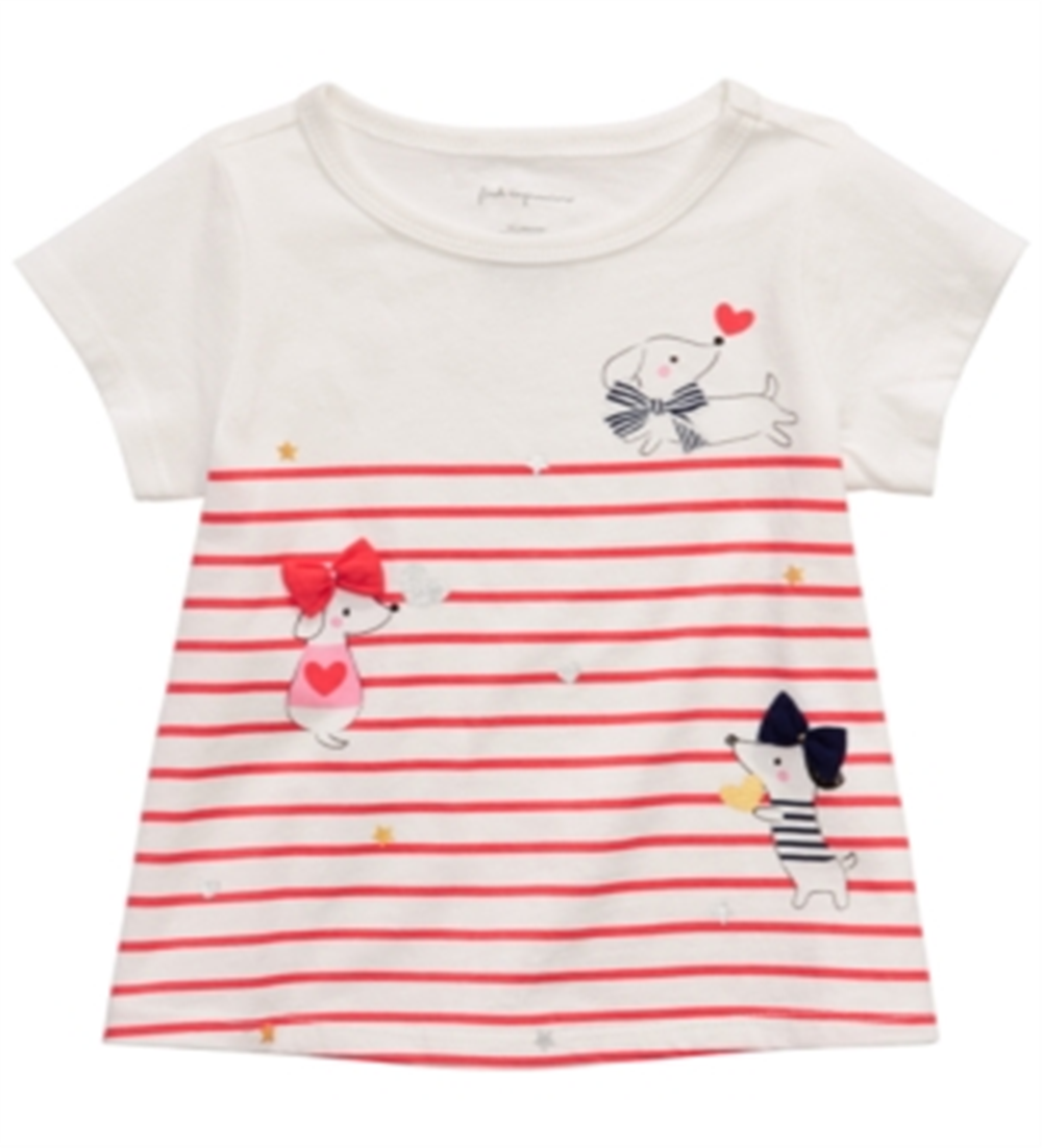 First Impressions Baby Girl's Dog Print Striped T-Shirt White Size 6-9 M