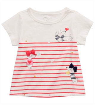 First Impressions Baby Girl's Dog Print Striped T-Shirt White Size 6-9 M