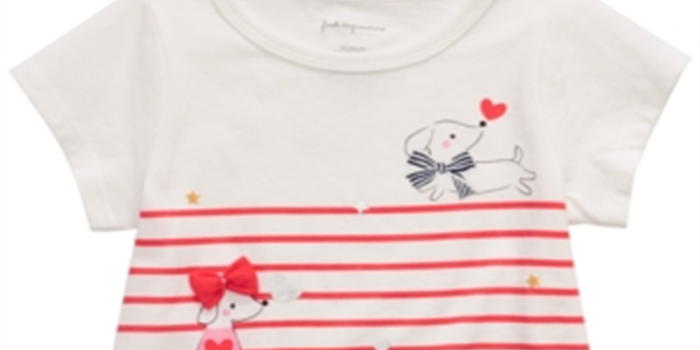 First Impressions Baby Girl's Dog Print Striped T-Shirt White Size 6-9 M