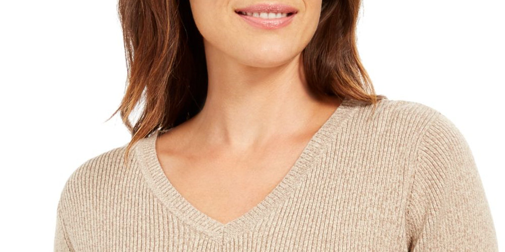 Karen Scott Women's Long Sleeve V Neck Sweater Brown Size Large