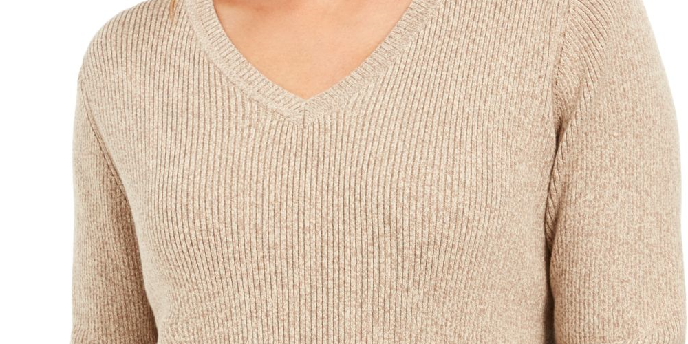 Karen Scott Women's Long Sleeve V Neck Sweater Brown Size Large