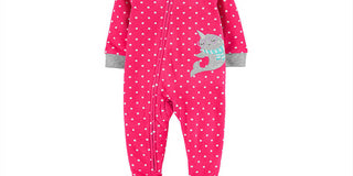 Carter's Girl's Fuchsia Polka Dot Narwhal Fleece Footie Pink Size 2 T