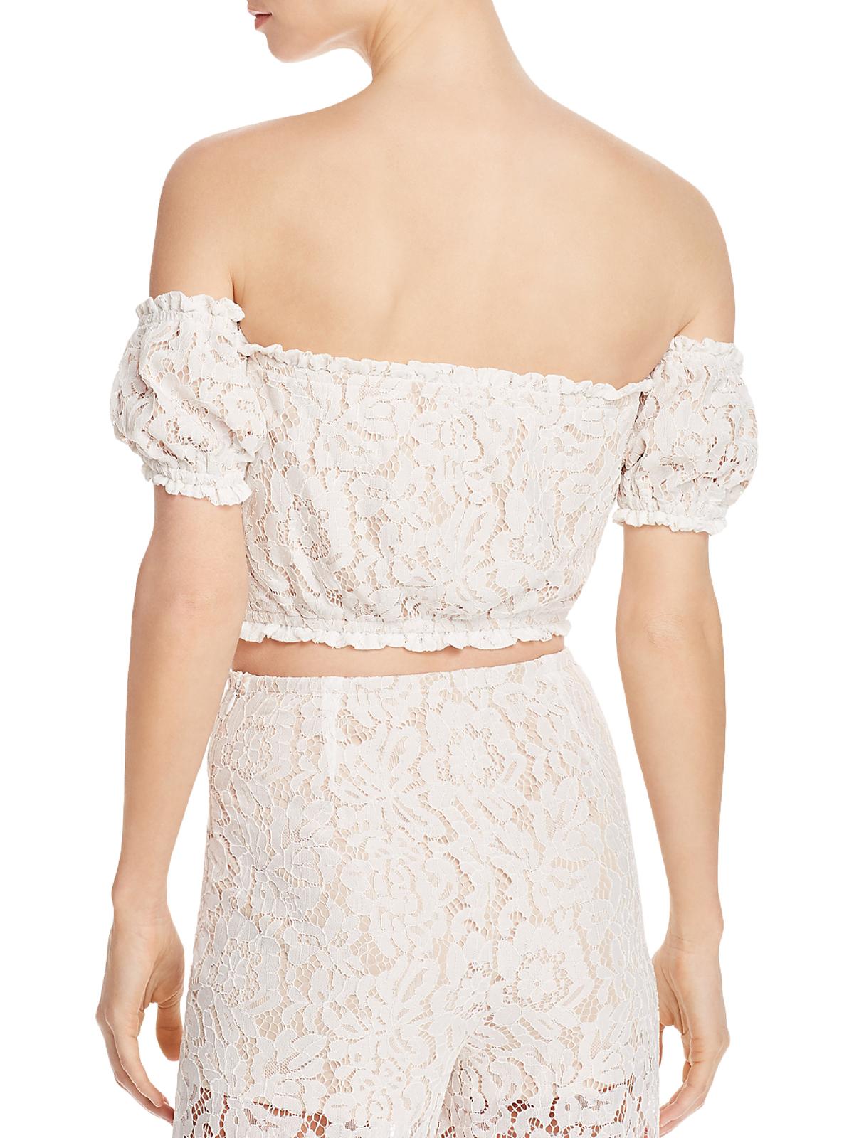 Aqua Women's Lace Overlay Off-the-Shoulder Crop Top Ivory Size M