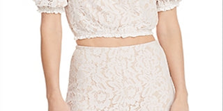 Aqua Women's Lace Overlay Off-the-Shoulder Crop Top Ivory Size M