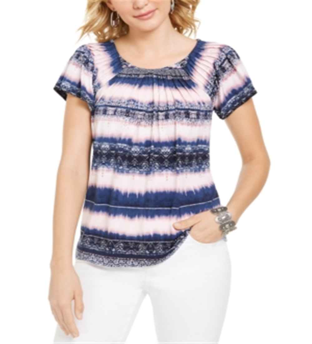 Style & Co Women's Tie Dye Empire Printed Top Blue Size S