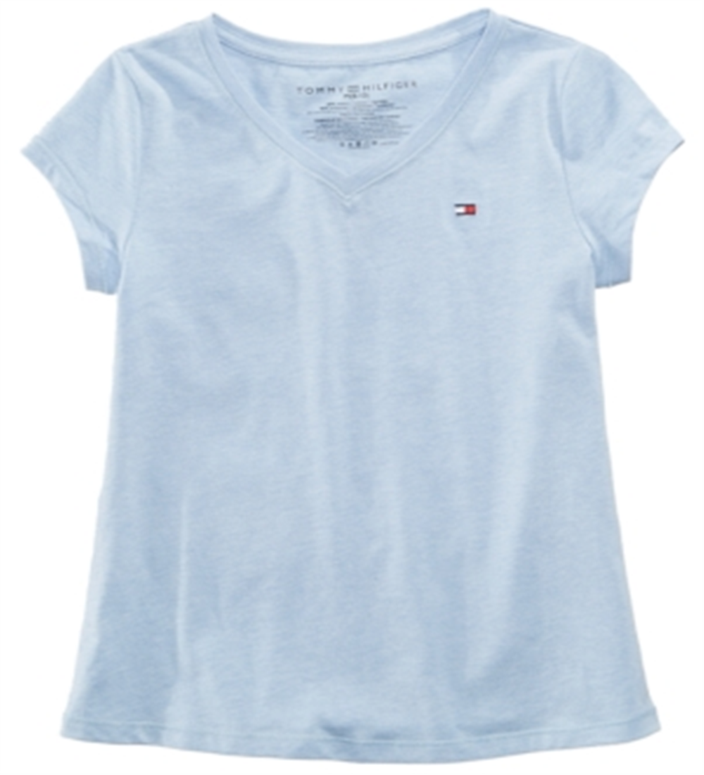 Tommy Hilfiger Big Girl's Cotton V Neck T-Shirt Blue Size S