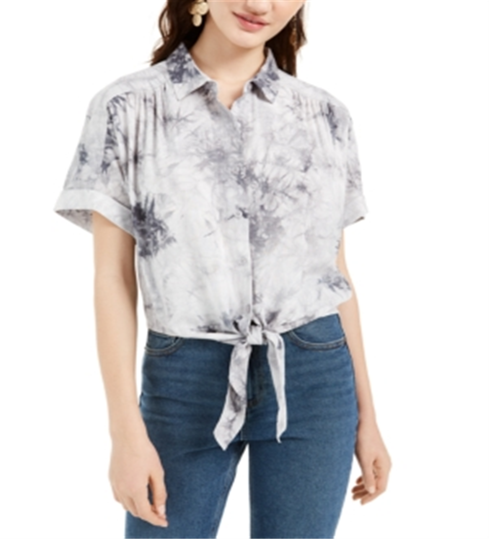 Ultra Flirt Junior's Tie Dye Tie Hem Shirt Blue Size L