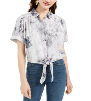 Ultra Flirt Junior's Tie Dye Tie Hem Shirt Blue Size L