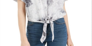 Ultra Flirt Junior's Tie Dye Tie Hem Shirt Blue Size L