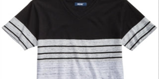 Univibe Big Boy's Kid Colorblocked Stripe V Neck T-Shirt Black Size M