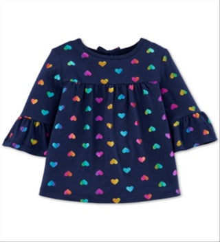Carter's Toddler Girl's Cotton Bell Sleeve Heart Print Top Navy Size 4T