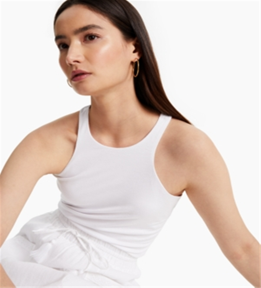 INC International Concepts Women's Cutaway Crewneck Top White Size Large