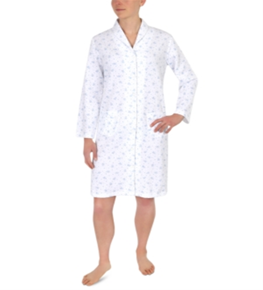 Miss Elaine Women's Floral Print Short Snap Robe White Size Medium