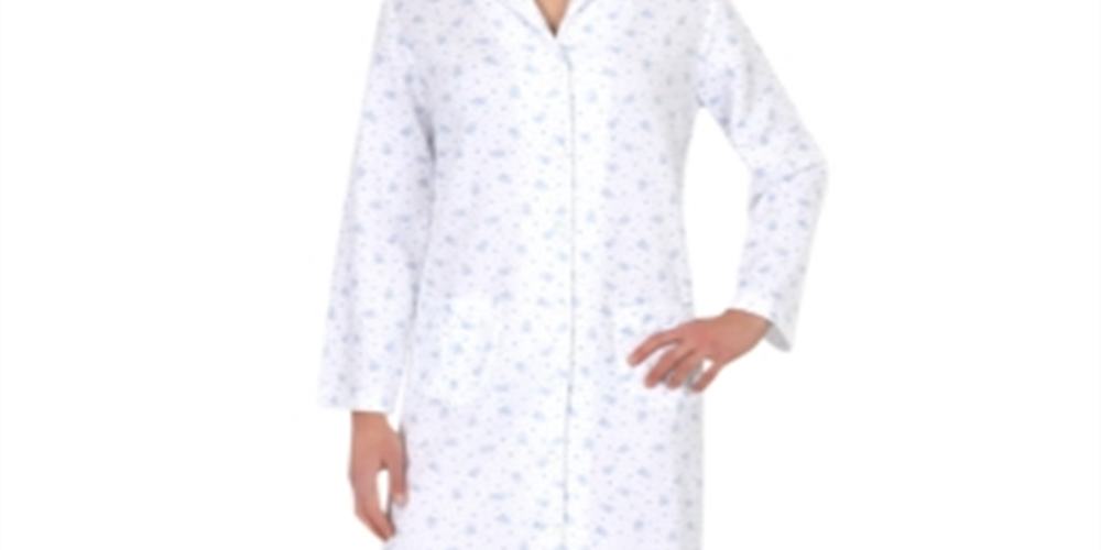 Miss Elaine Women's Floral Print Short Snap Robe White Size Medium