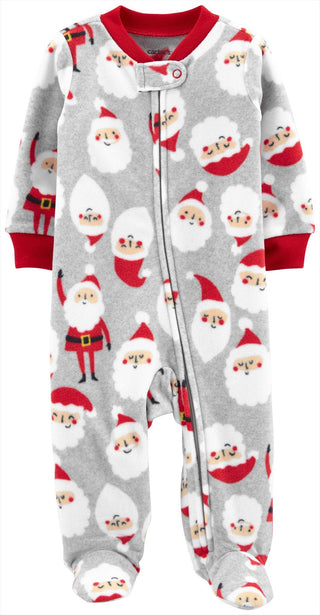 Carter's Kid's Print Santa Fleece Footie Gray Size NEWBORN