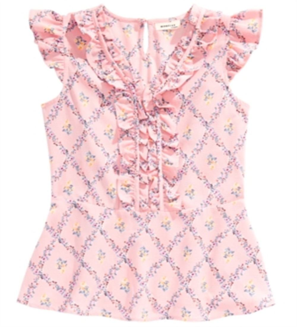 Monteau Big Girl's Floral Print Ruffle Top Pink Size X-Large