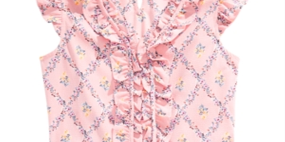 Monteau Big Girl's Floral Print Ruffle Top Pink Size X-Large