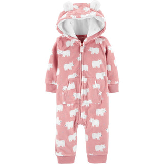 Carter's Girl's Bear Fleece Hooded Playsuit Jumpsuits Pink Size -18M