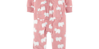Carter's Girl's Bear Fleece Hooded Playsuit Jumpsuits Pink Size -18M