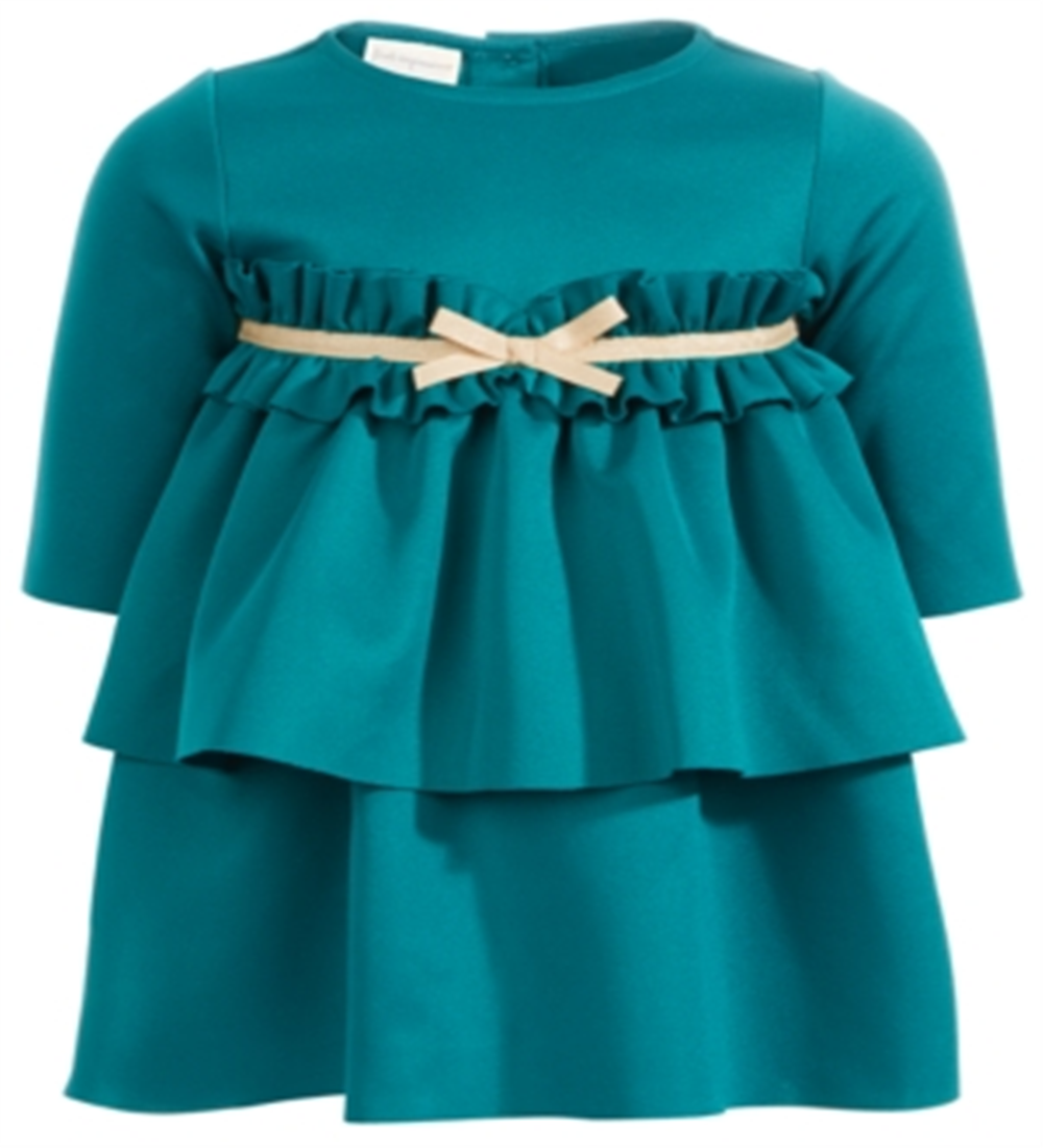First Impressions Baby Girl's Scuba Ruffled Bow Dress Green Size 6-9 M