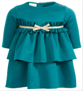 First Impressions Baby Girl's Scuba Ruffled Bow Dress Green Size 6-9 M