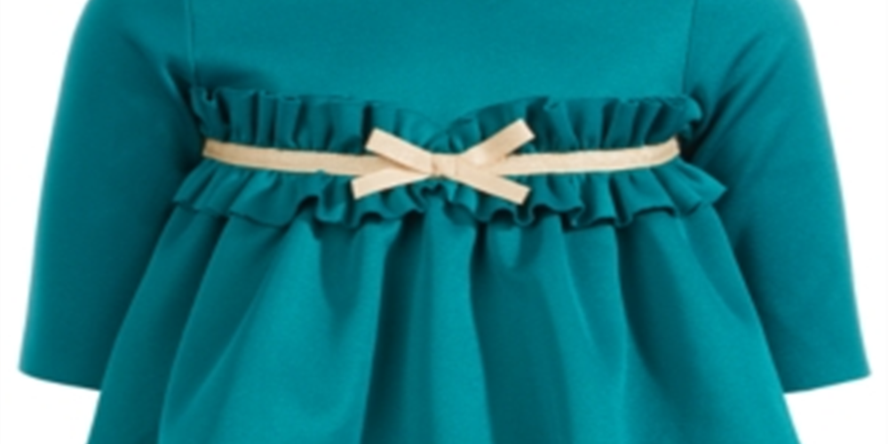 First Impressions Baby Girl's Scuba Ruffled Bow Dress Green Size 6-9 M