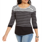 Karen Scott Women's Colorblocked Striped Rivet-TrimTop Gray Size X-Small