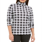 Karen Scott Women's Plaid Turtleneck Top Black-White Size -XL