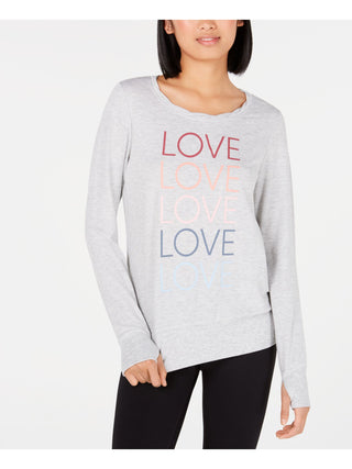 Ideology Women's Printed Long Sleeve Jewel Neck Top Gray Size X-Small