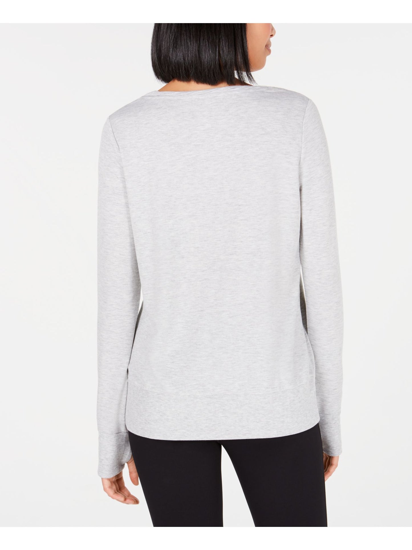 Ideology Women's Printed Long Sleeve Jewel Neck Top Gray Size X-Small