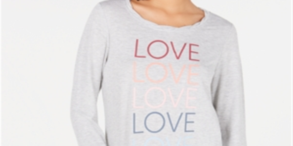 Ideology Women's Printed Long Sleeve Jewel Neck Top Gray Size X-Small