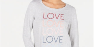 Ideology Women's Printed Long Sleeve Jewel Neck Top Gray Size X-Small