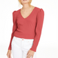INC Women's  Long Sleeve V Neck Top Coral Size Medium
