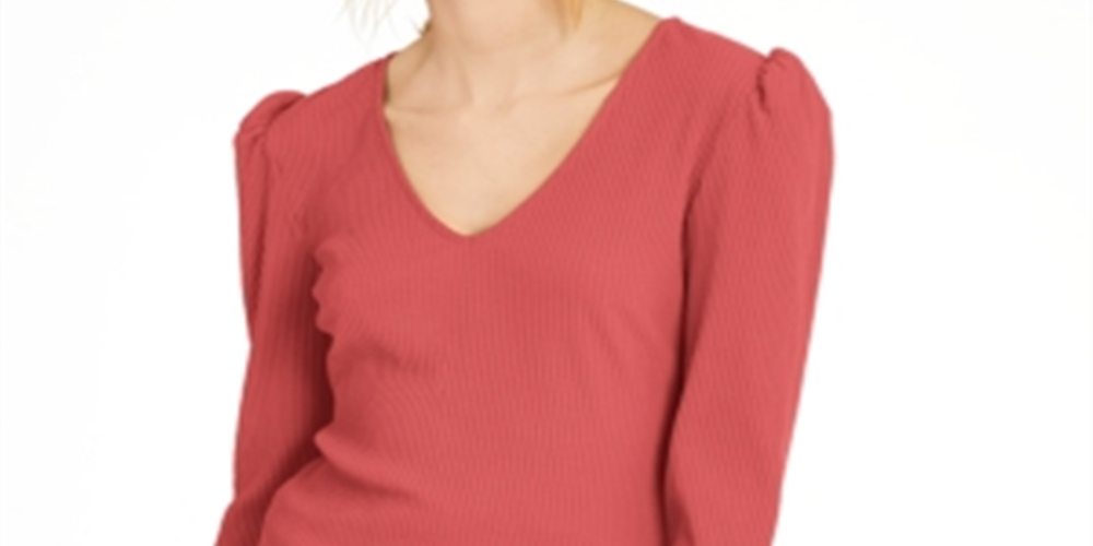 INC Women's  Long Sleeve V Neck Top Coral Size Medium