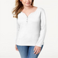 Karen Scott Women's Cotton Henley Top White Size M